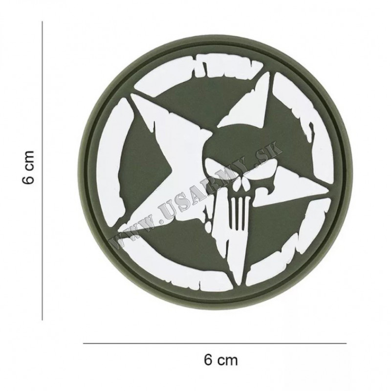 NÁŠIVKA 3D PUNISHER ALLIED STAR SO SUCHÝM ZIPSOM (6,0 x 6,0 cm) - OLIV ZELENÁ